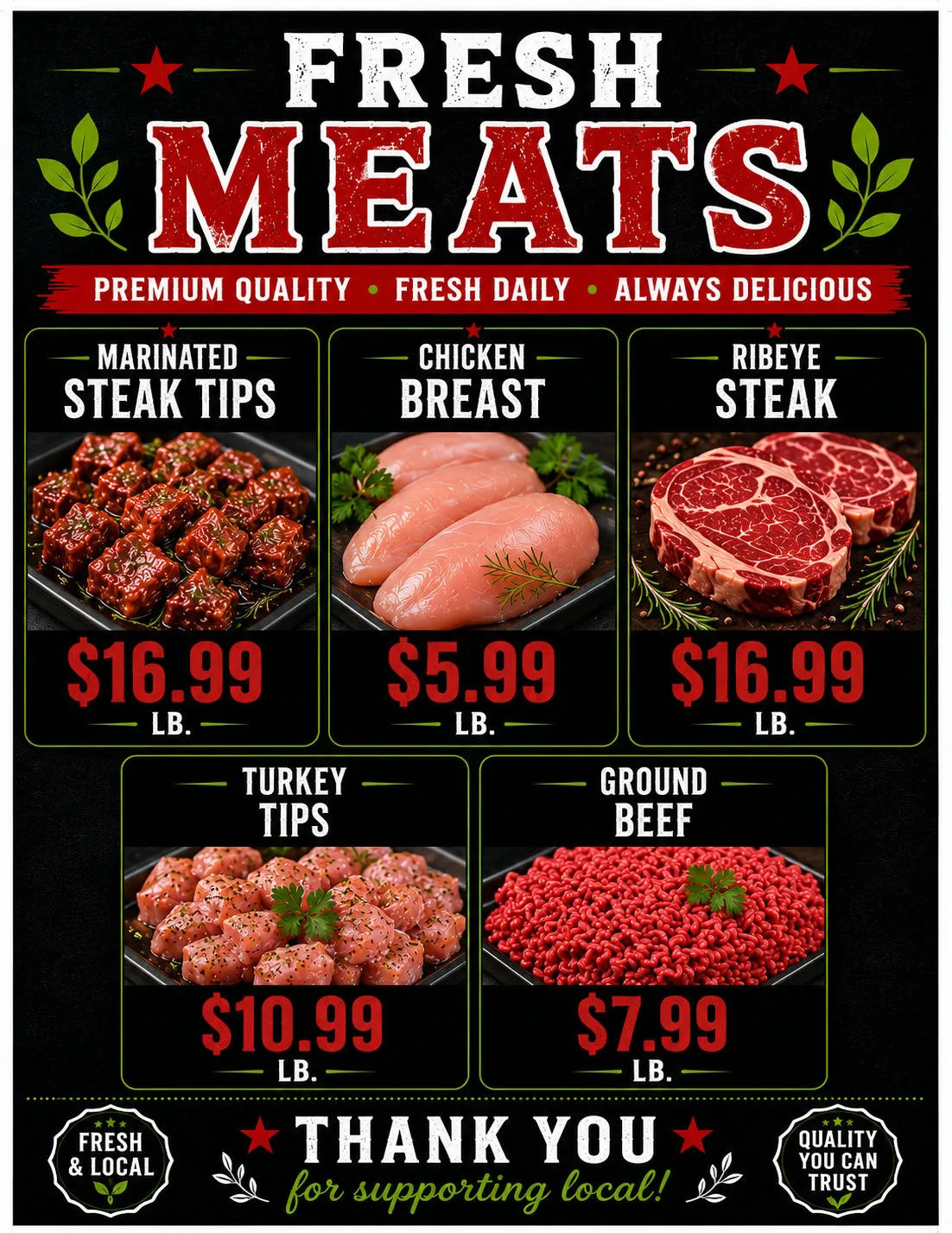 Fresh meats price board